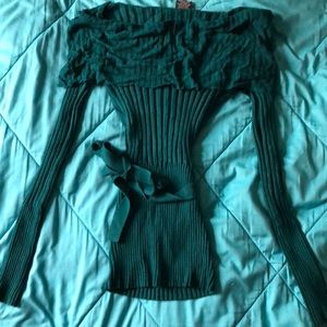 Long off shoulder fold over sweater